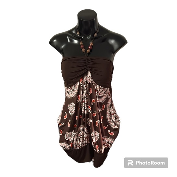le chateau Tops - Dress or Top with Halter Ties | Le Chateau | XL | Brown & Red